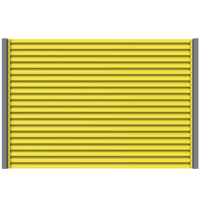 Секция забора жалюзи из ламелей еврожалюзи RAL1018 Желтый с металлическими столбами анфас